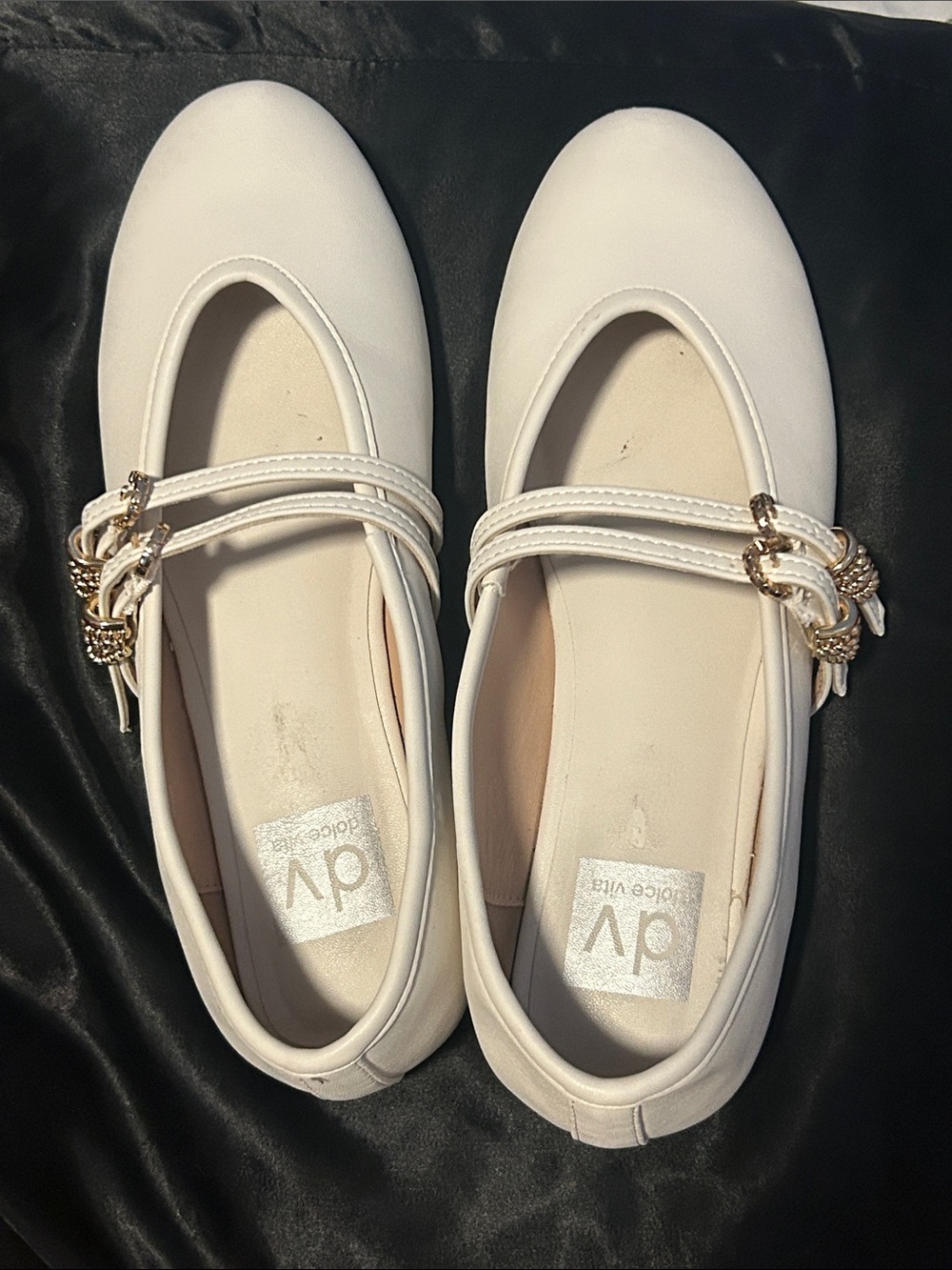 DV by Dolce Vita White Double-Strap Mary Jane Flats with Gold Chain